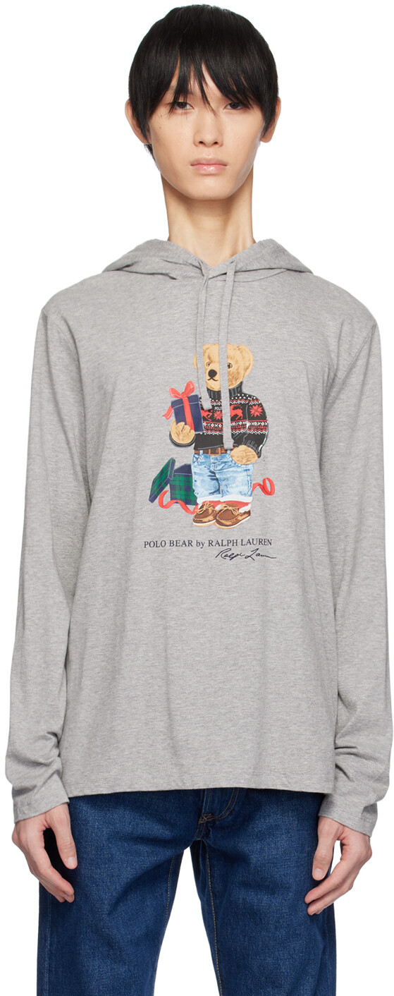 

Серая толстовка с капюшоном-поло с медведем Polo Ralph Lauren, Серый