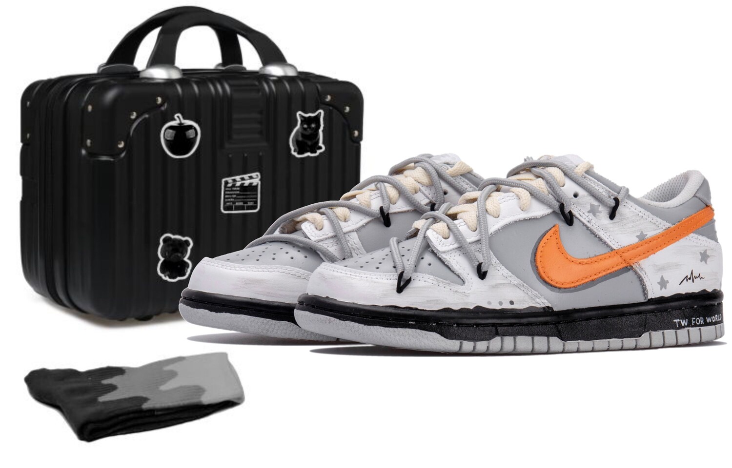 

Кроссовки Nike Dunk Skateboarding Shoes Men Low-top Black/white/orange/gray, серый/белый