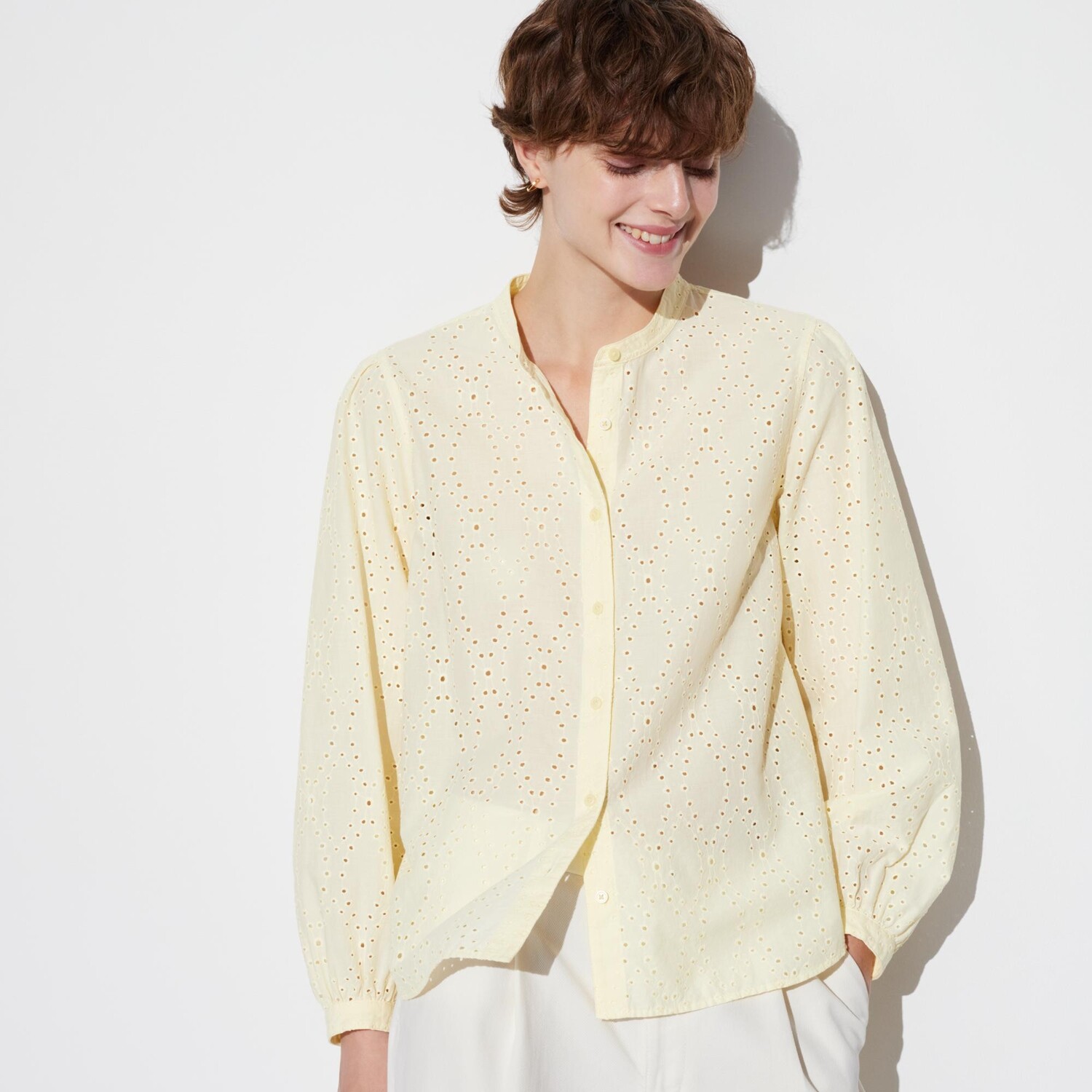

Блузка UNIQLO из хлопка с вышивкой, желтый
