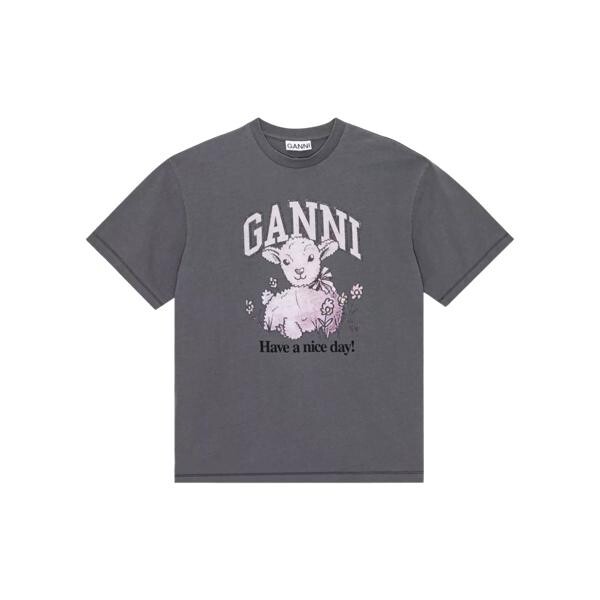 

Футболка t-shirt mit logo-print volcanic ash Ganni, мультиколор
