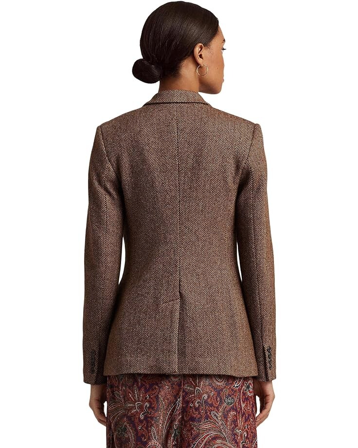 

Блейзер LAUREN Ralph Lauren Petite Wool-Blend Herringbone Blazer, цвет Brown Tan