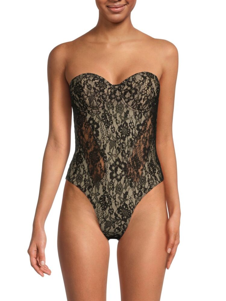 

Кружевное боди без бретелек Kiki De Montparnasse, цвет Black Champagne