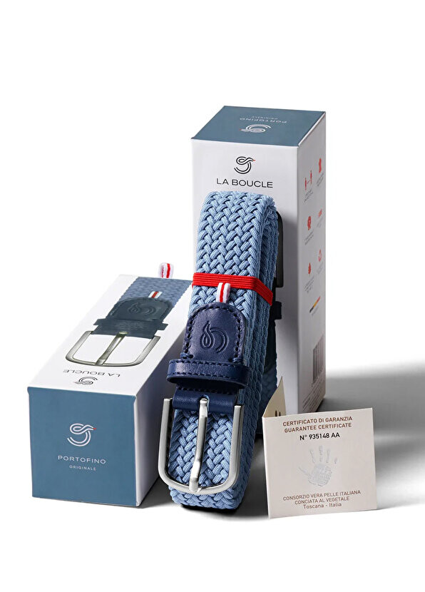 

Вязаный мужской ремень portofino indigo с фактурной текстурой La Boucle