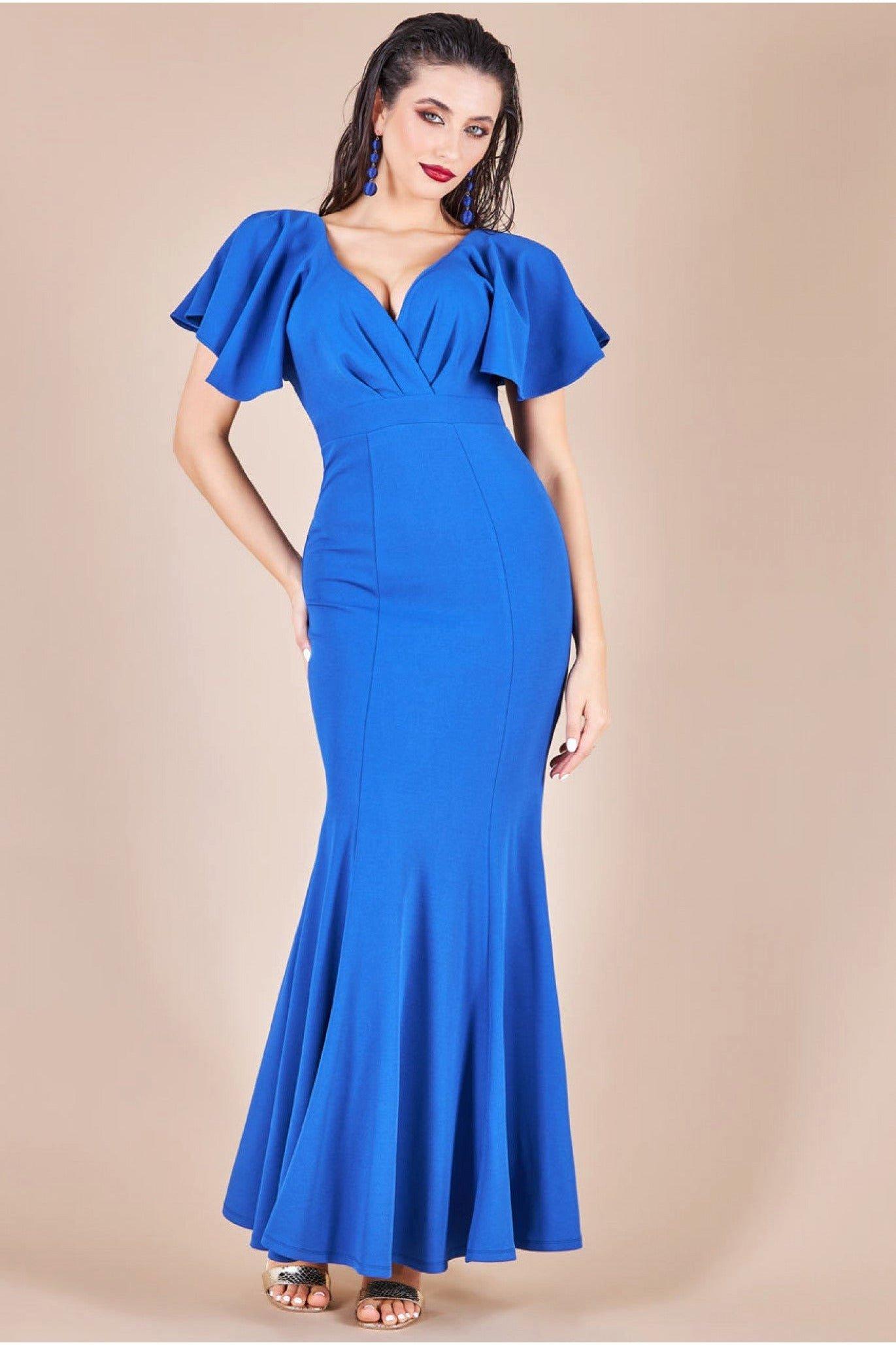 Платье макси с расклешенными рукавами и запахом спереди Goddiva, синий платье длинное с короткими рукавами cairo s разноцветный