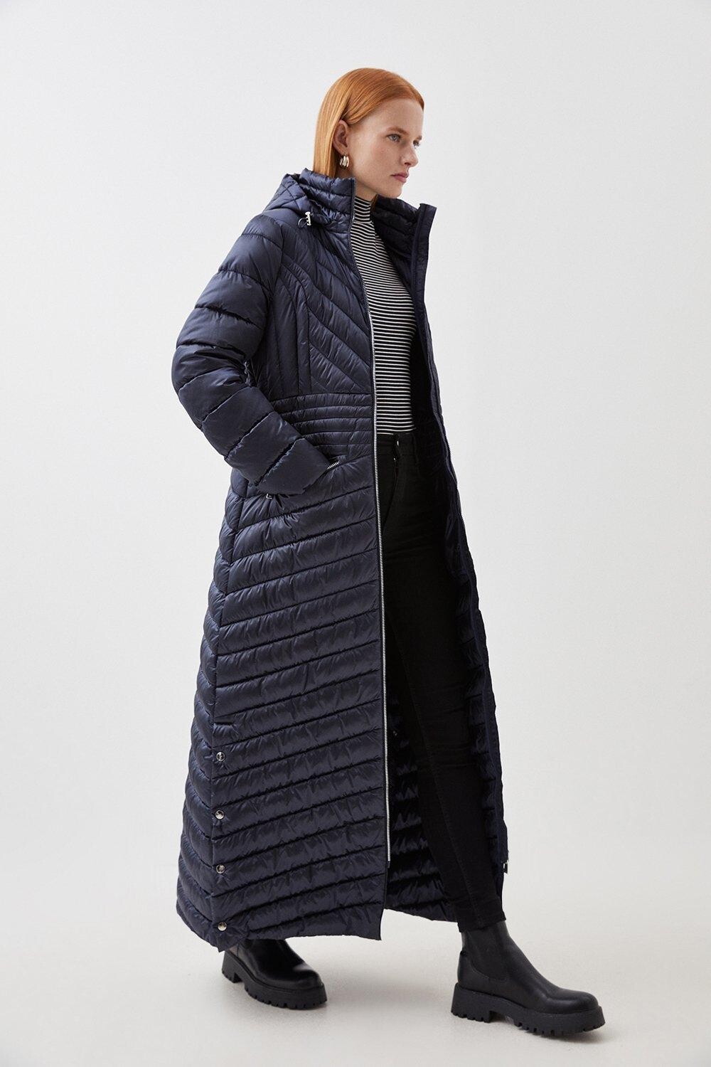 

Высокое легкое складное пальто макси Karen Millen, темно-синий