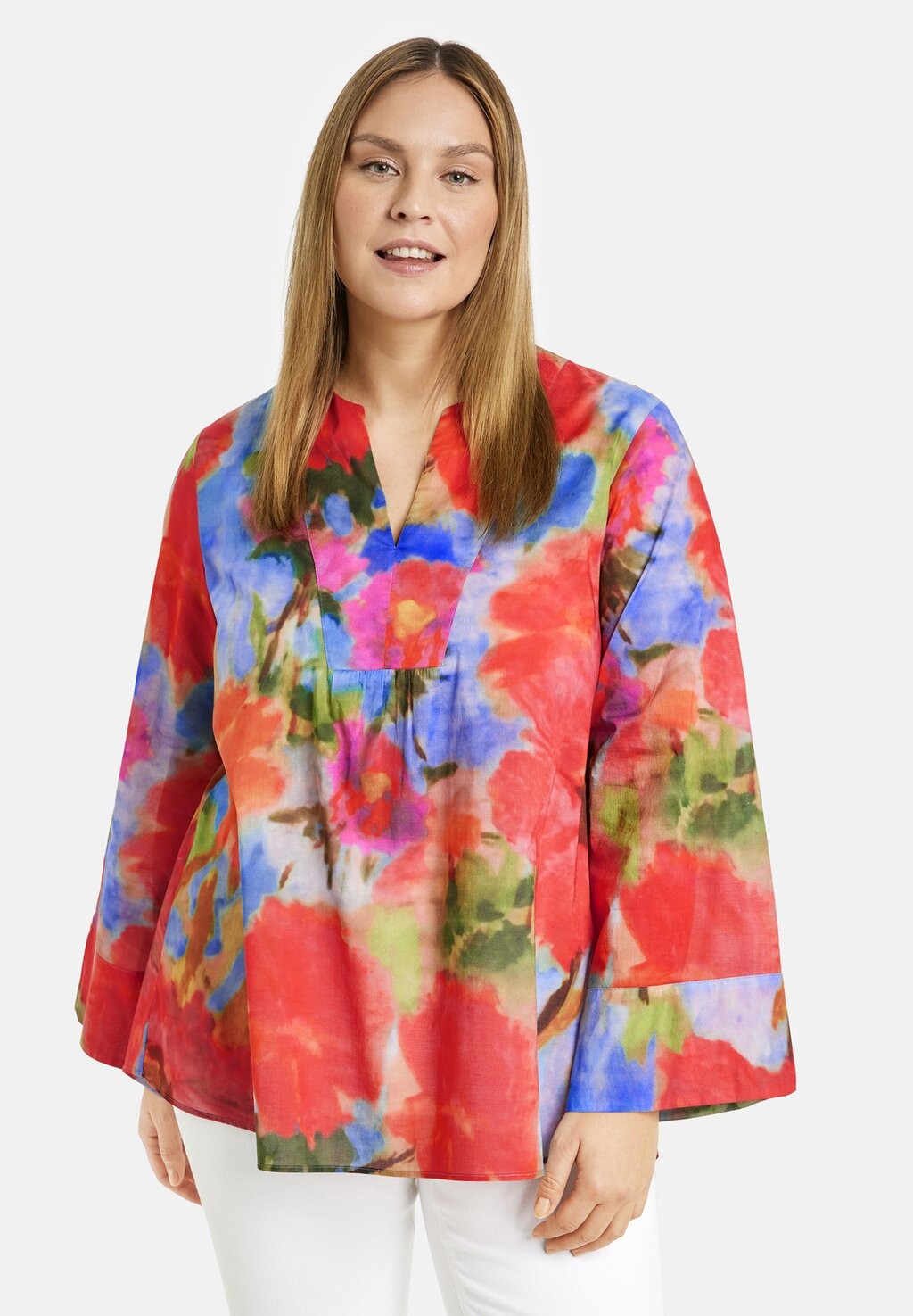 

Блузка SAMOON BLUSE LANGARM LEICHTE TUNIKA AUS BIO-BAUMWOLLE, цвет digital blue gemustert