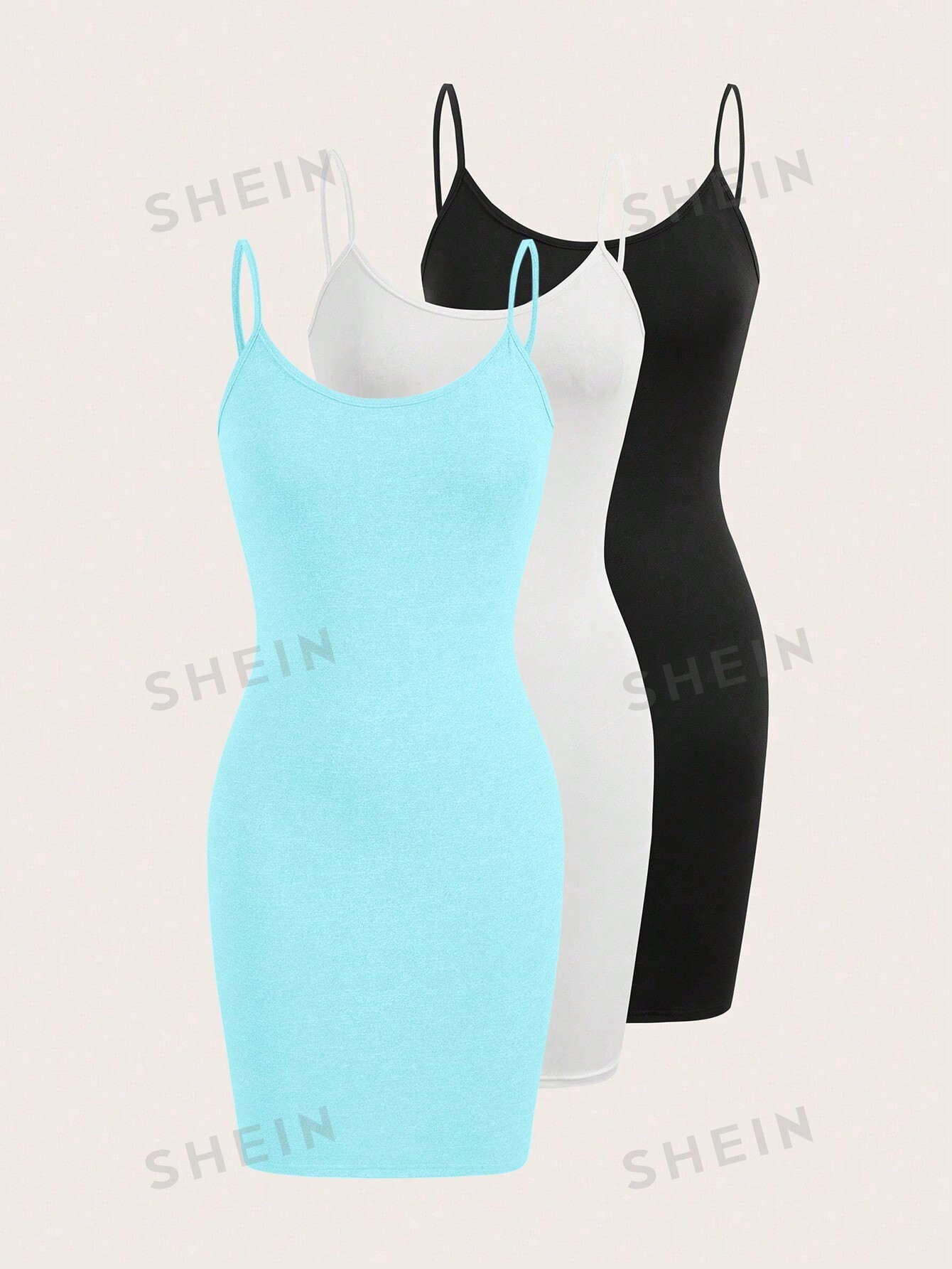 цена SHEIN Essnce Однотонное облегающее платье без рукавов с круглым вырезом и бретелями, многоцветный