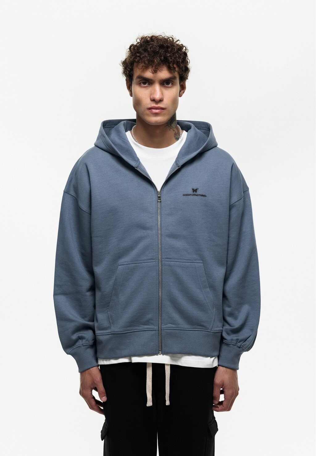 

Толстовка на молнии Oversized Puff Print Spectre Zip Blue Hoodie Good For Nothing, синий
