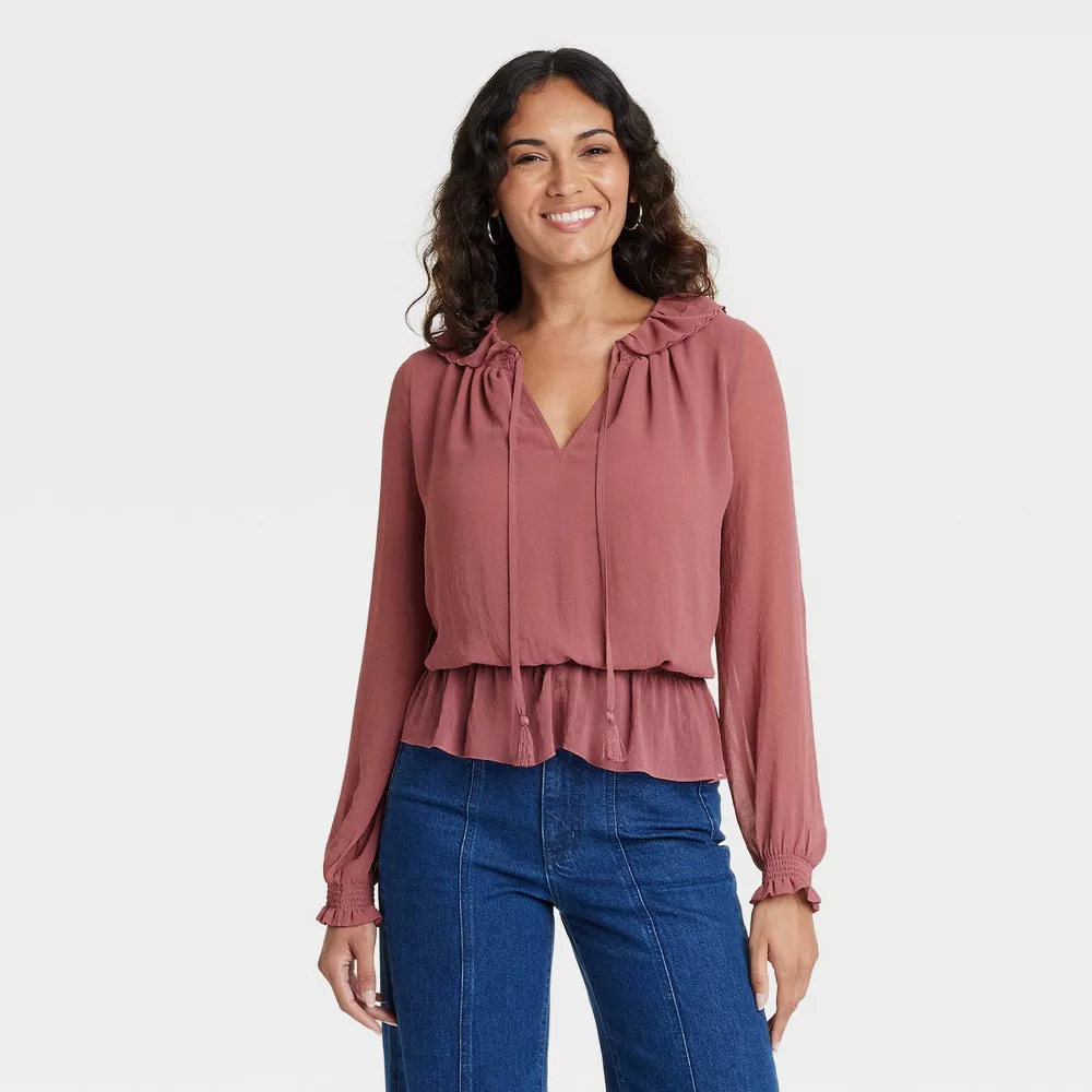 

Женская блузка с длинным рукавом Universal Thread, цвет Dark Mauve
