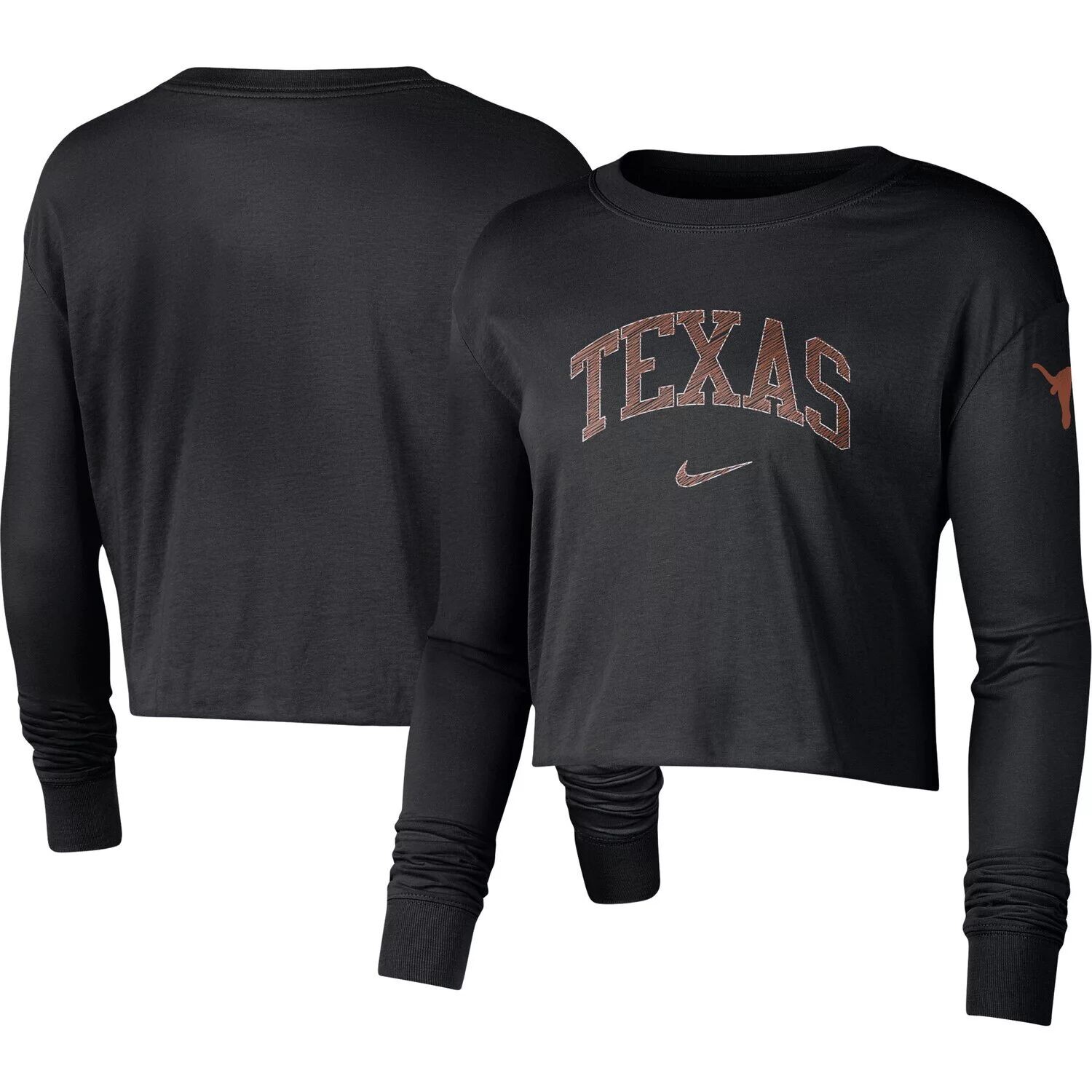 

Женская черная укороченная футболка с логотипом Nike Texas Longhorns 2-Hit Nike