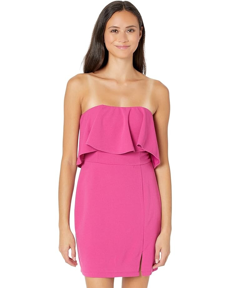 

Платье Bebe Strapless Flounce Mini, фуксия, Розовый