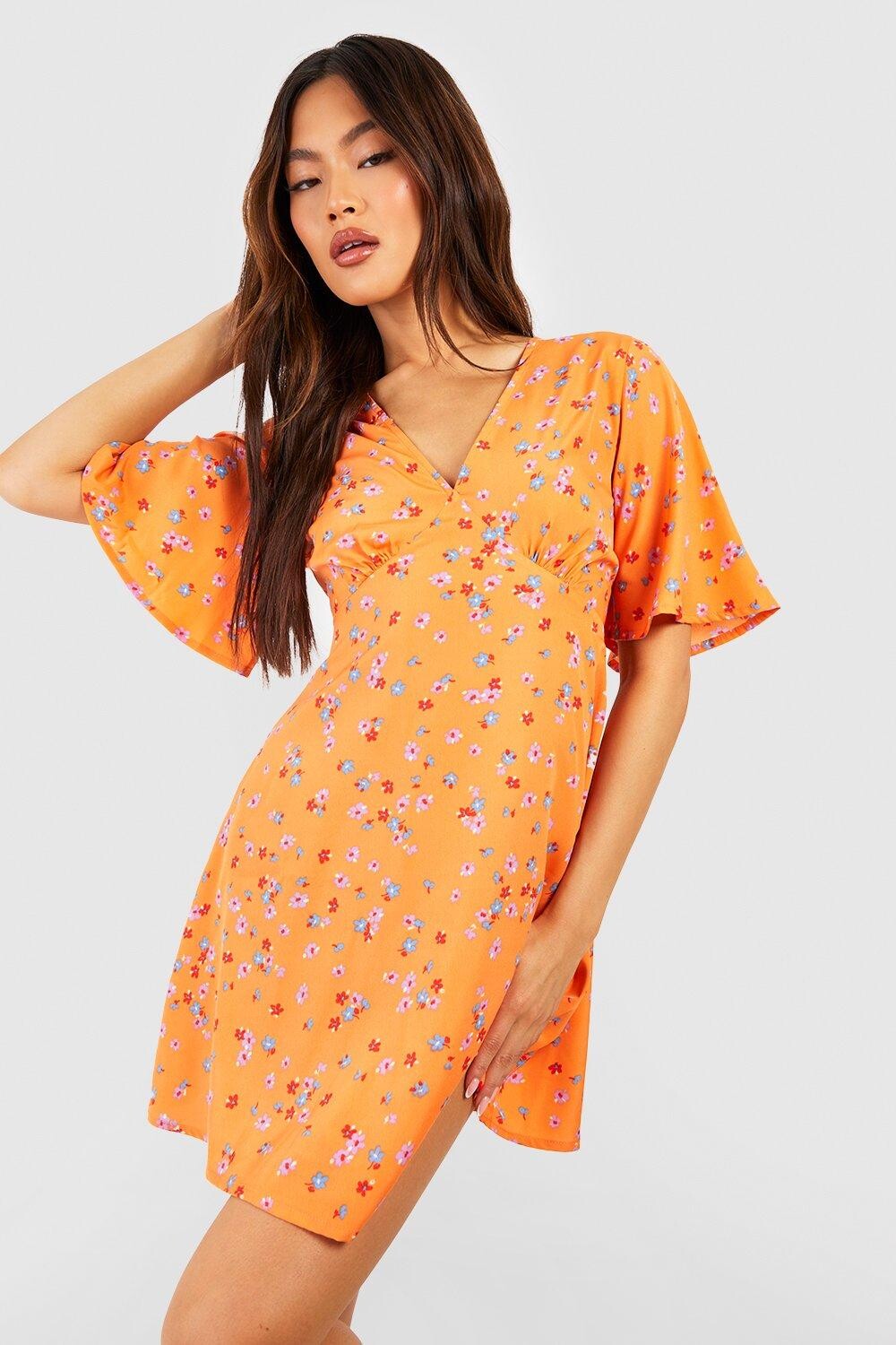 

Мини-платье с цветочным цветом Boohoo, оранжевый