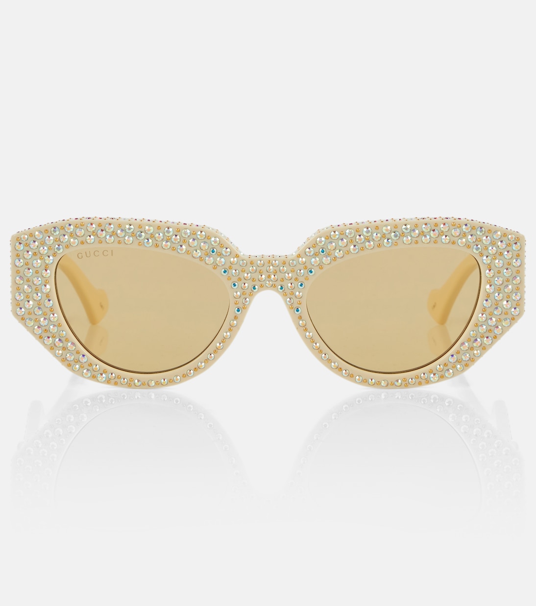 цена Украшенные солнцезащитные очки овальной формы Gucci, белый
