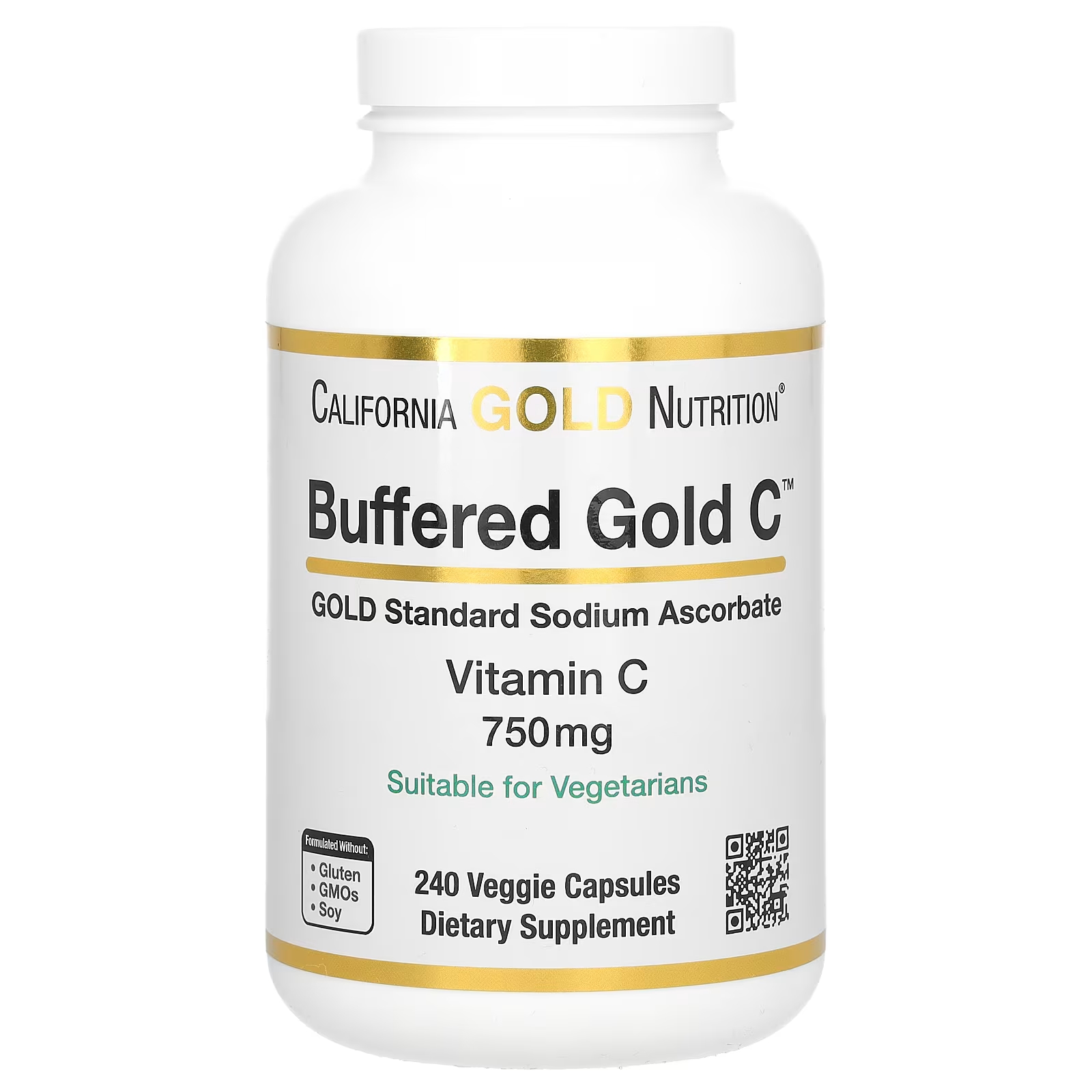California Gold Nutrition Буферизованный Gold C GOLD Стандартный аскорбат натрия (витамин C) 750 мг 240 растительных капсул