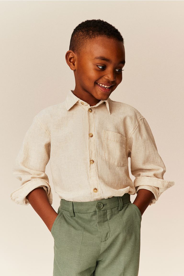 Рубашка из смеси льна H&M, бежевый