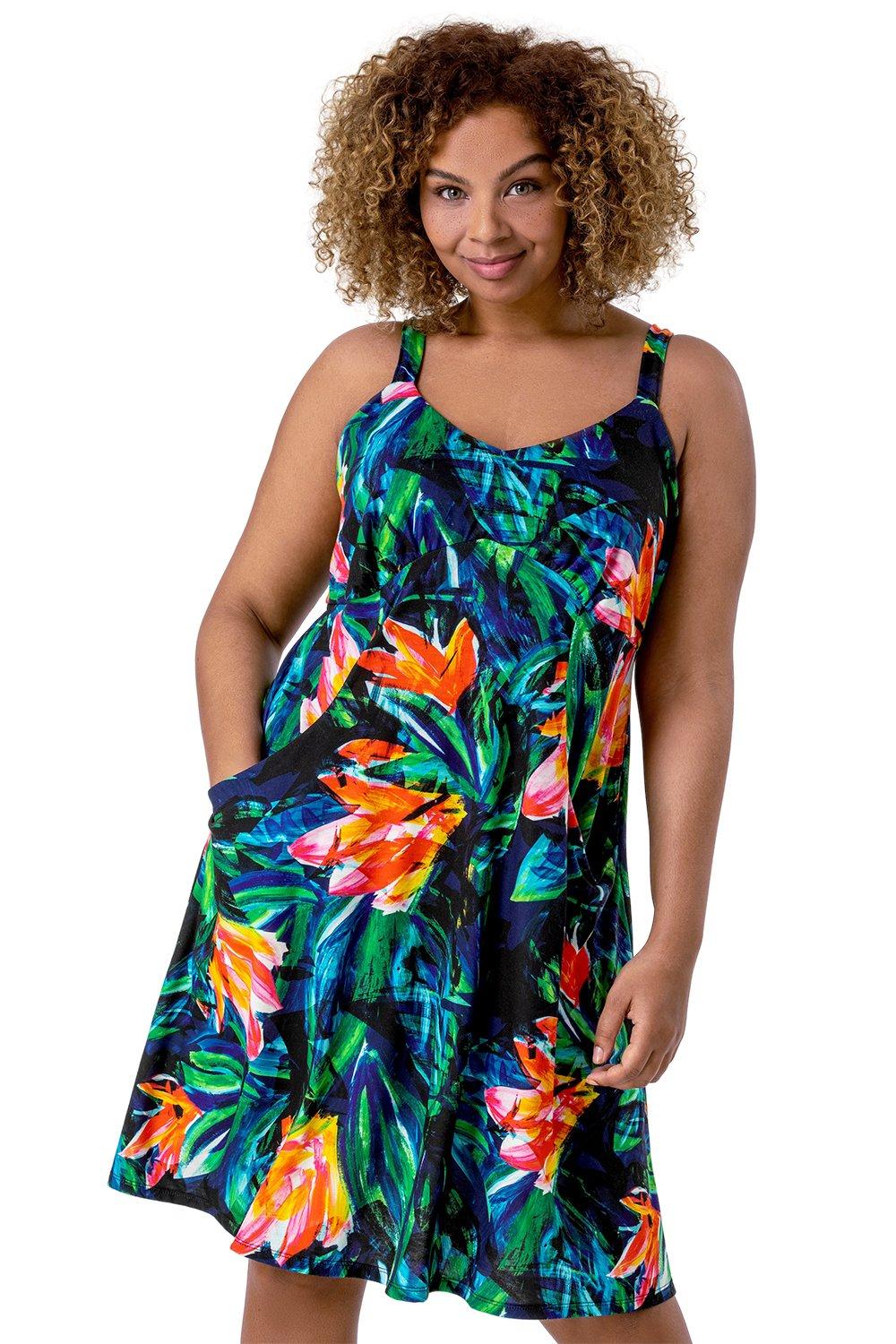 Платье с бретелями и тропическим принтом Curve Roman, оранжевый летнее платье pieces curve