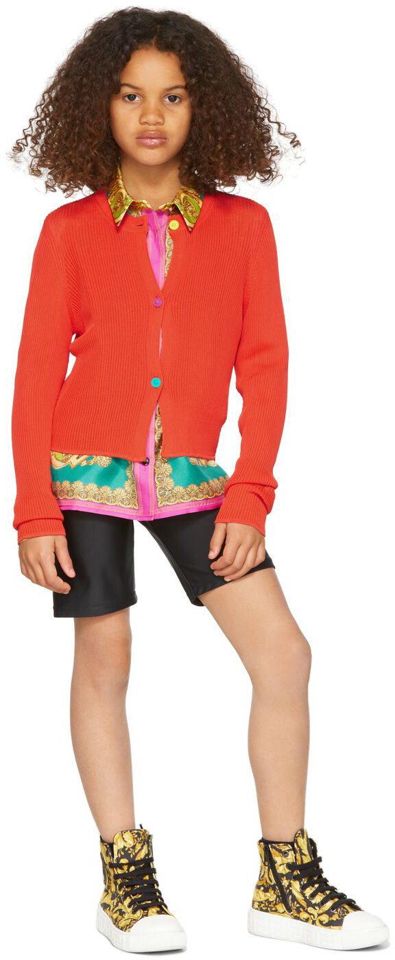 

Детский красный вязаный кардиган в рубчик красный Versace