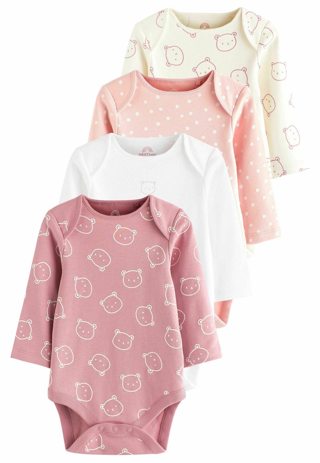 Боди Baby Long Sleeve Bodysuits 4 Pack Next, цвет pink white bear