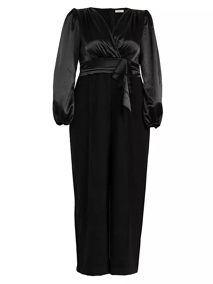 

Атласный комбинезон Surplice с широкими штанинами Kiyonna, цвет onyx