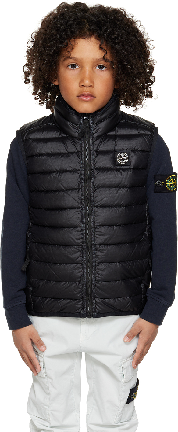 

Детский черный стеганый пуховый жилет Stone Island Junior