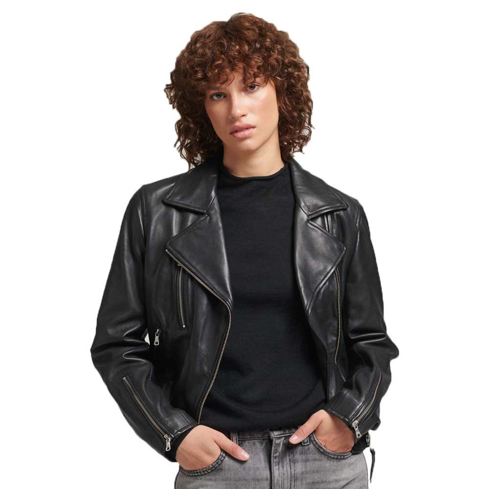 Куртка Superdry Studios Leather Biker, черный куртка кожаная zara leather biker черный