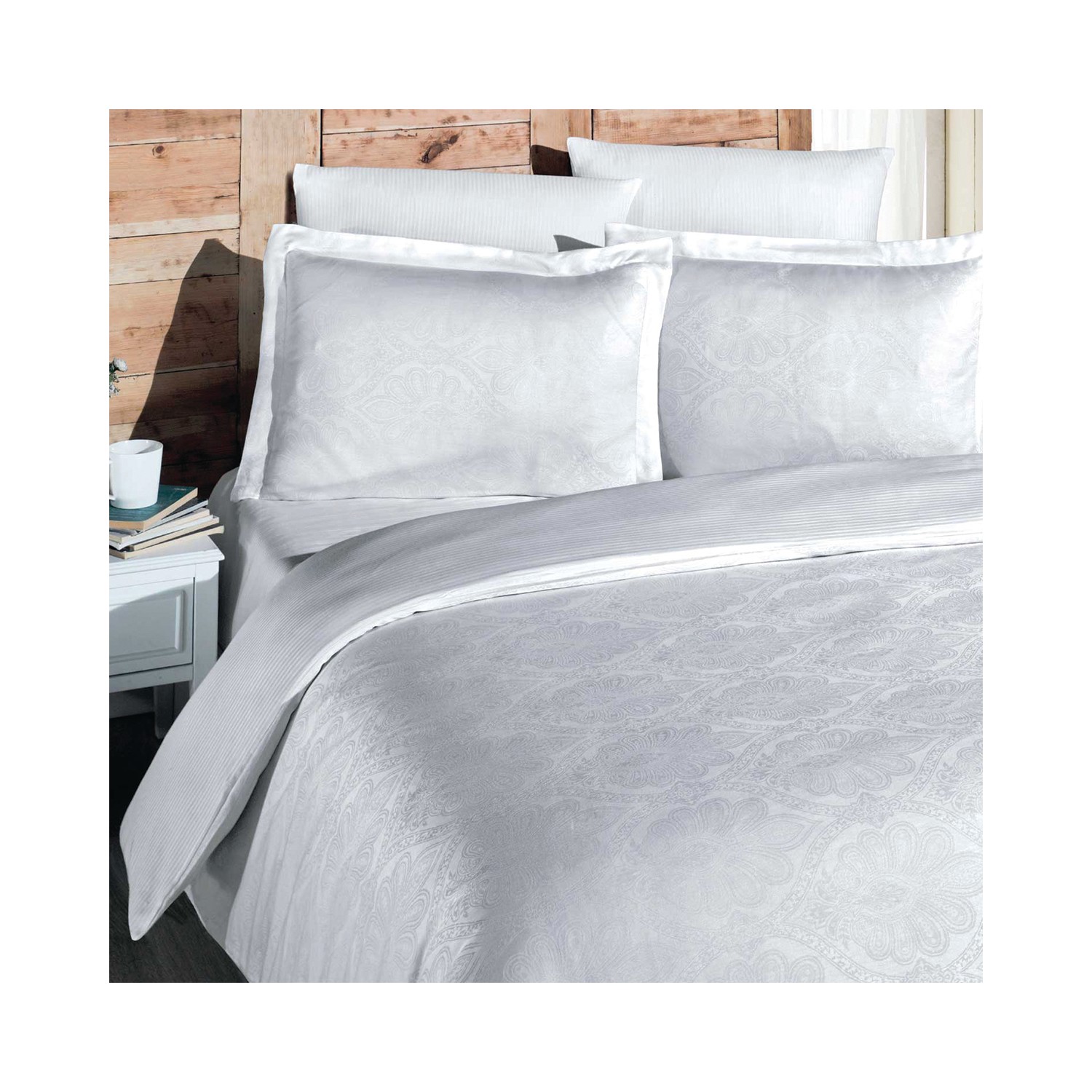 Комплект постельного белья Maxstyle Жаккардовый атласный комплект белых двойных пододеяльников Marko ados beyaz cilt topuklu ayakkabı