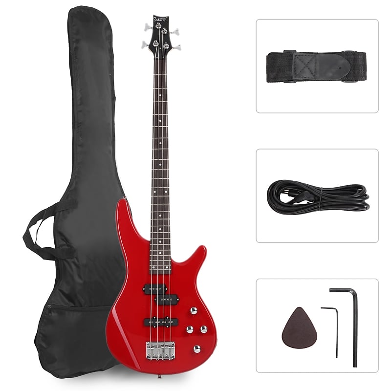 цена Басс гитара Glarry GIB Bass Guitar Full Size 4 String Red Bass