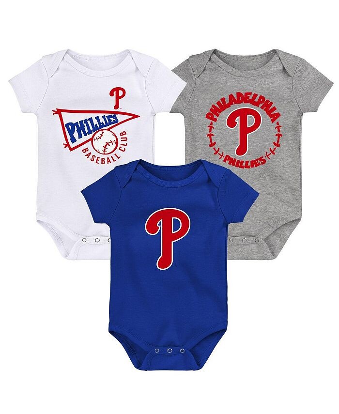 

Комплект из 3 боди для мальчиков и девочек Royal, White и Heather Grey Philadelphia Phillies Biggest Little Fan Outerstuff, синий