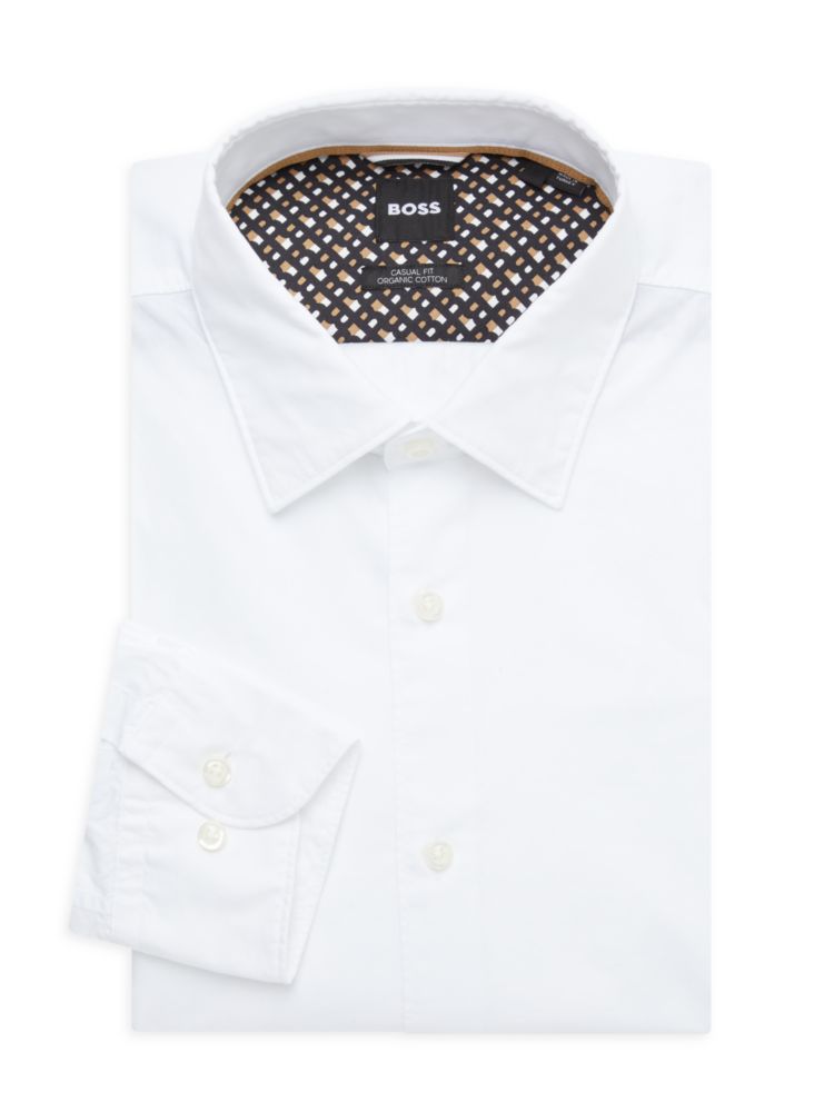 однотонная классическая рубашка в стиле повседневного кроя Boss, белый