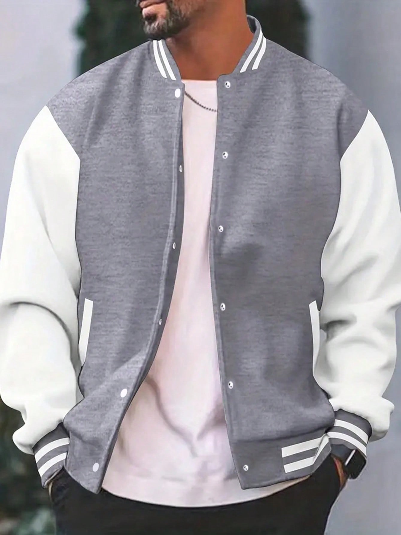 Мужская куртка в студенческом стиле с цветными блоками, серый