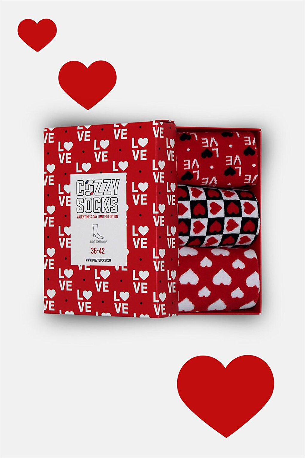 Подарочные носки на День святого Валентина в упаковке, коробка из 3 предметов Cozzy Socks