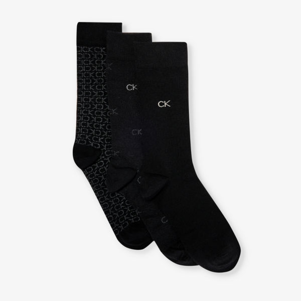 Фирменный комплект из трех носков длиной до экипажа из трех хлопковых носков Calvin Klein, черный