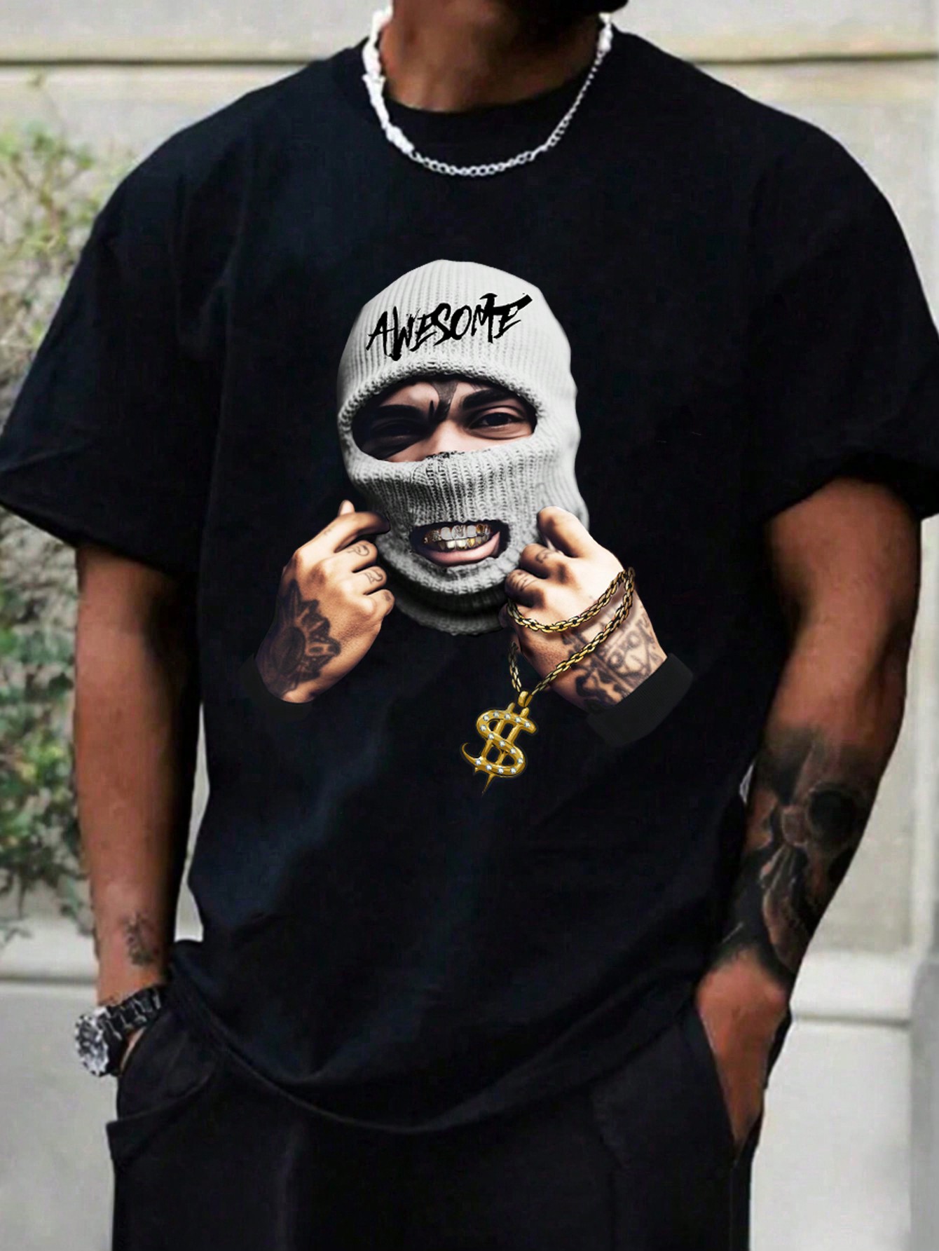 Мужская трикотажная футболка цвета хаки с круглым вырезом и короткими рукавами Manfinity EMRG, черный