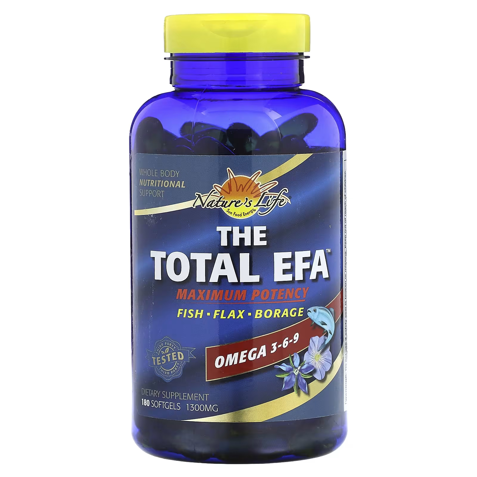 Пищевая добавка Nature's Life Total EFA максимальная эффективность, 180 мягких таблеток биодобавка комплекс жирных кислот efa 1300mg omega 3 6 9 120 капсул