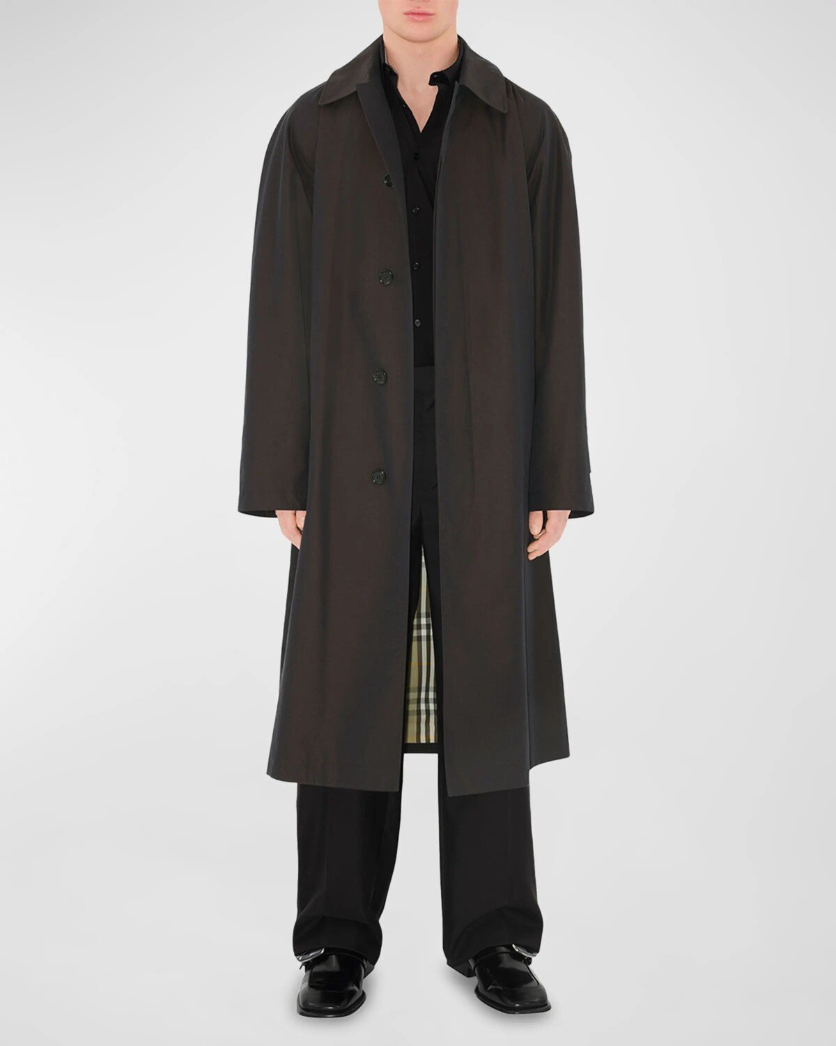 

Мужское длинное хлопковое автомобильное пальто Burberry, цвет Black/Tan