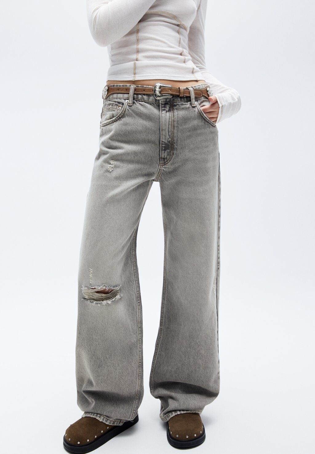 

Джинсы Straight Leg WIDE PULL&BEAR, цвет grey