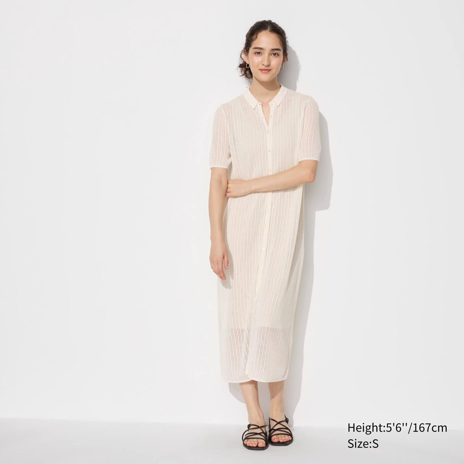 

Трикотажное платье с кружевными короткими рукавами UNIQLO, белый