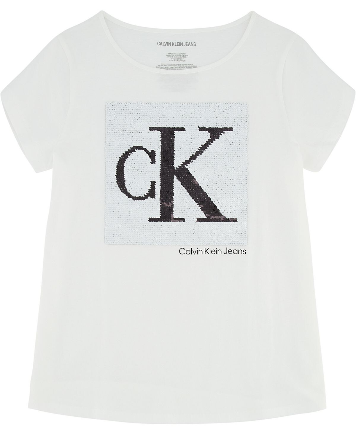 

Свободная футболка для больших девочек Mongram с откидными пайетками Calvin Klein