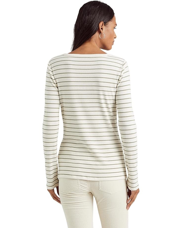

Топ LAUREN Ralph Lauren Striped Jersey Henley Top, цвет Mascarpone Cream/Muted Moss