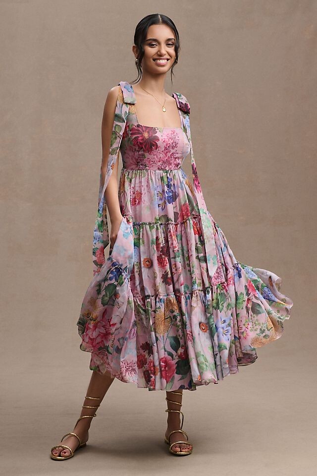 

Платье-миди BHLDN Isabella с квадратным вырезом, розовый