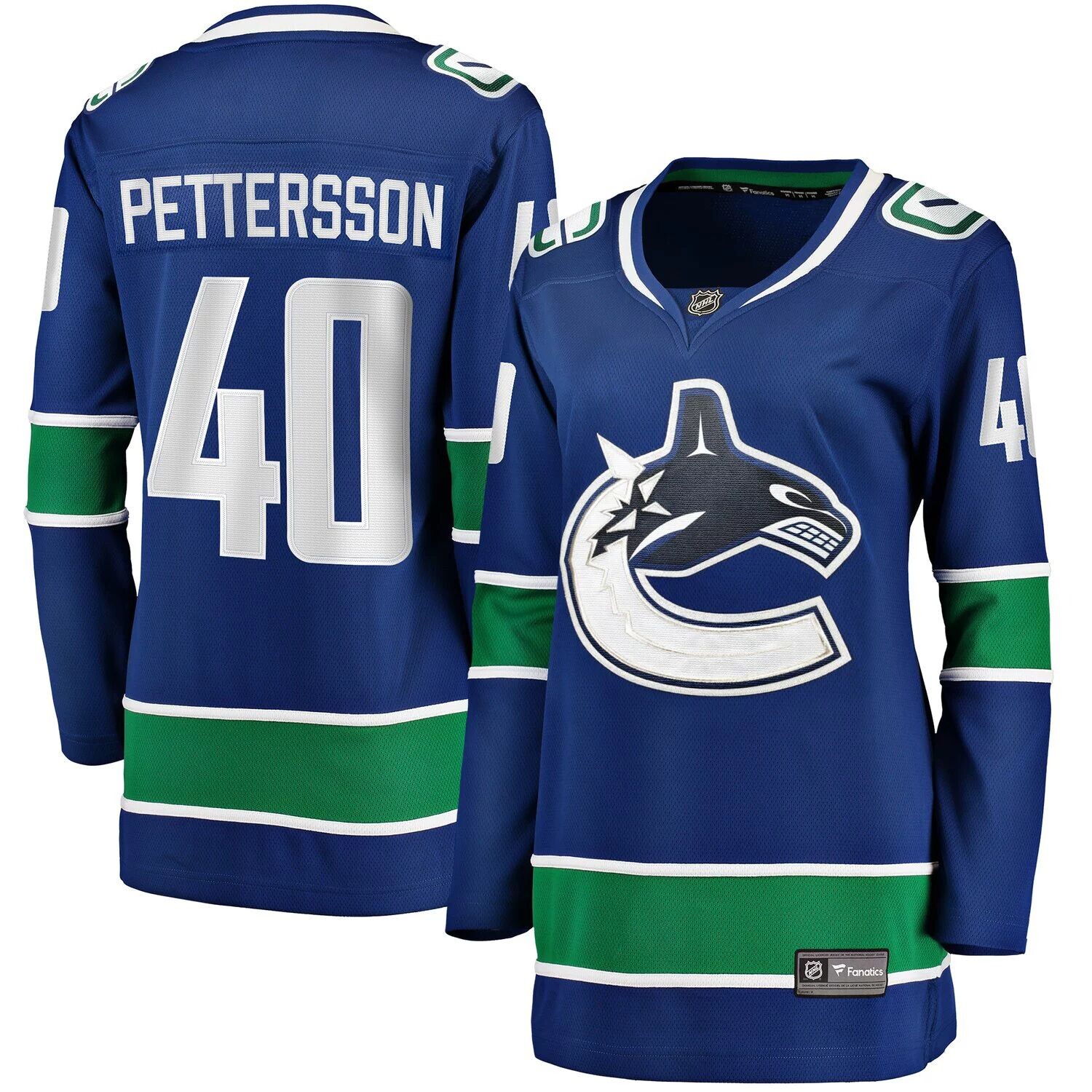 

Женская футболка Fanatics Branded Elias Pettersson Blue Vancouver Canucks 2019/20 Home Premier Breakaway Player Fanatics