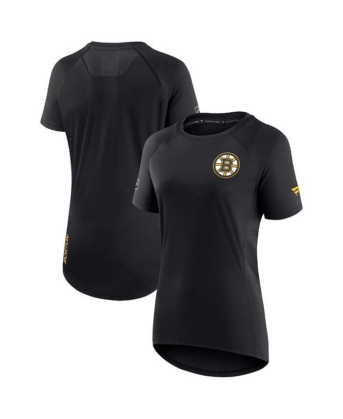 

Черная женская фирменная футболка Boston Bruins Authentic Pro Rink Raglan Tech Fanatics, цвет Black