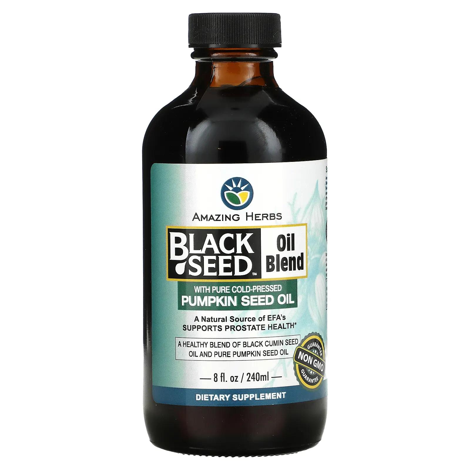 Amazing Herbs Смесь масла черного тмина с чистым маслом тыквы холодного отжима 8 жидк. унций (240 мл) amazing herbs black seed 100% чистое масло холодного отжима из семян черного тмина 240 мл 8 жидк унции