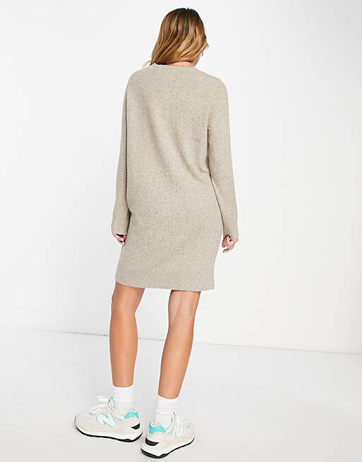 

Бежевое меланжевое мини-платье-джемпер Vero Moda, Бежевый