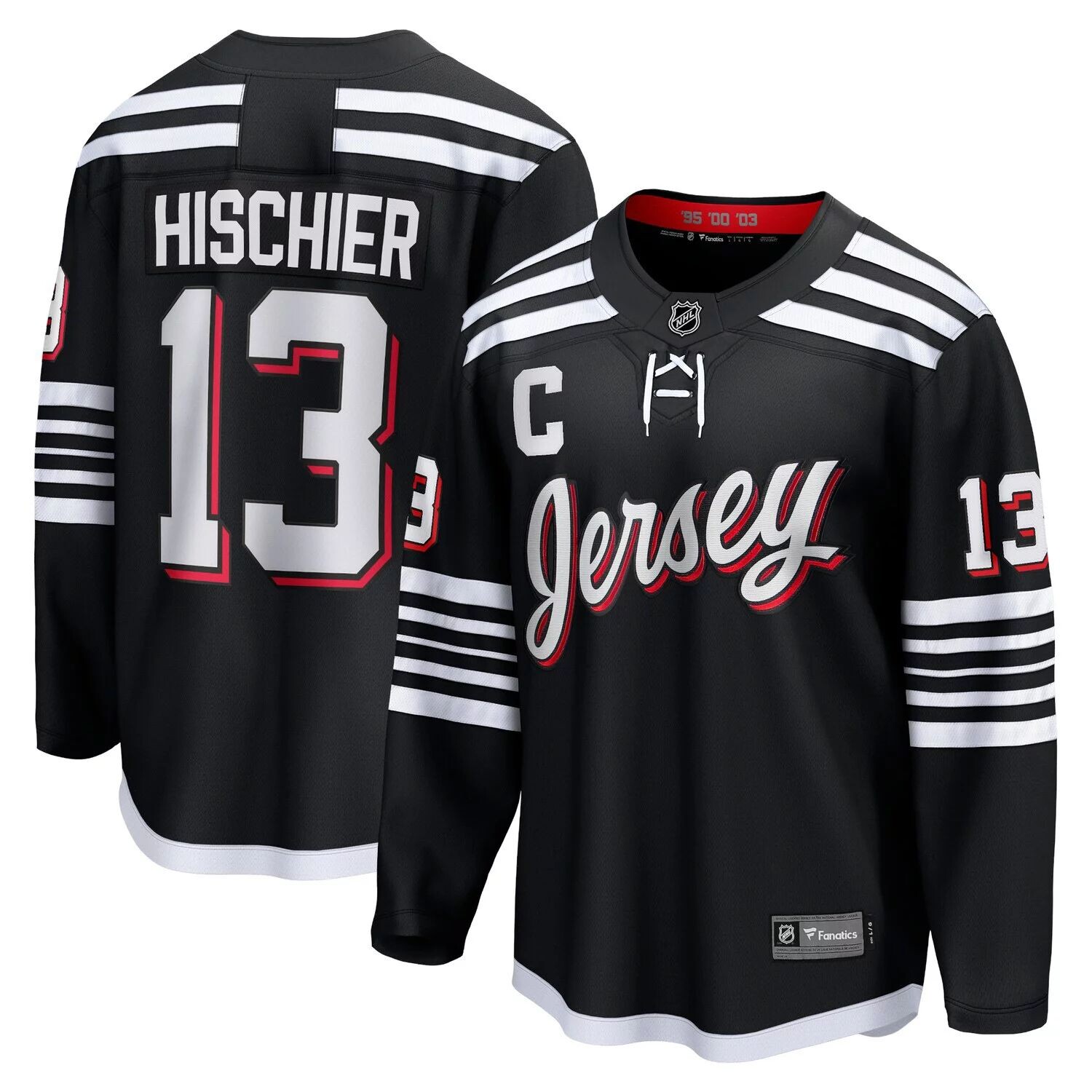 

Мужская черная футболка с логотипом Nico Hischier New Jersey Devils Alternate Premier Breakaway Player Fanatics, Черный