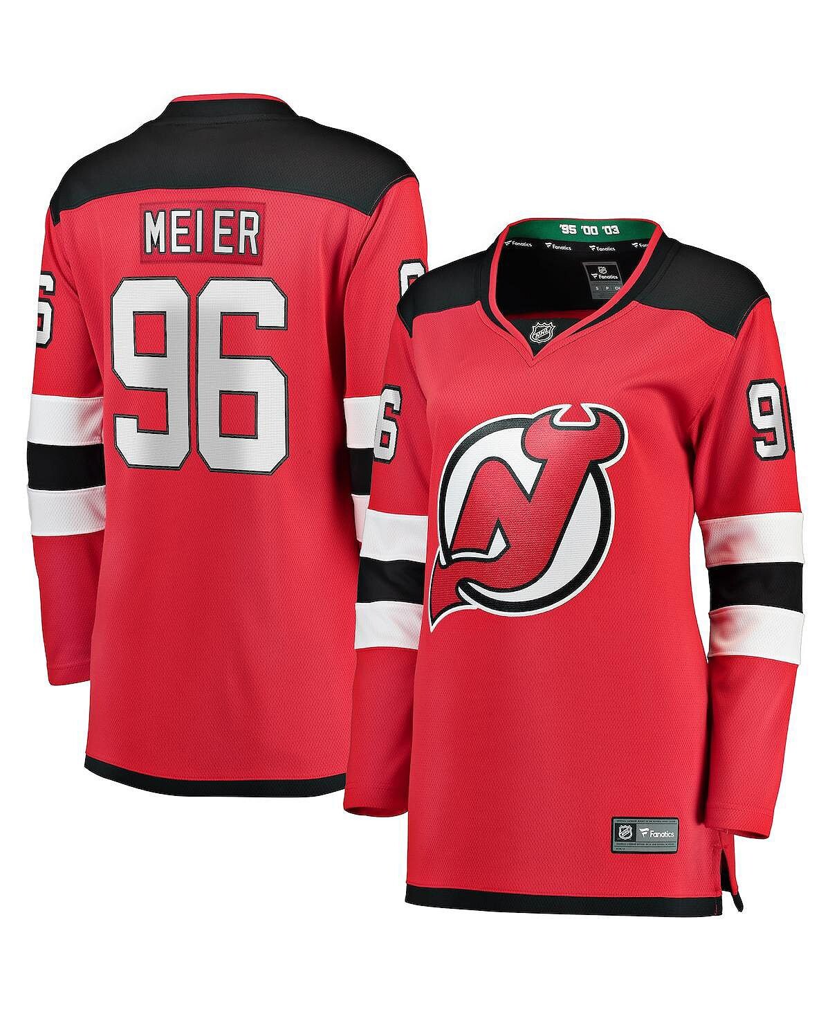 

Женская красная фирменная футболка Timo Meier New Jersey Devils Home Breaking Джерси Fanatics, красный