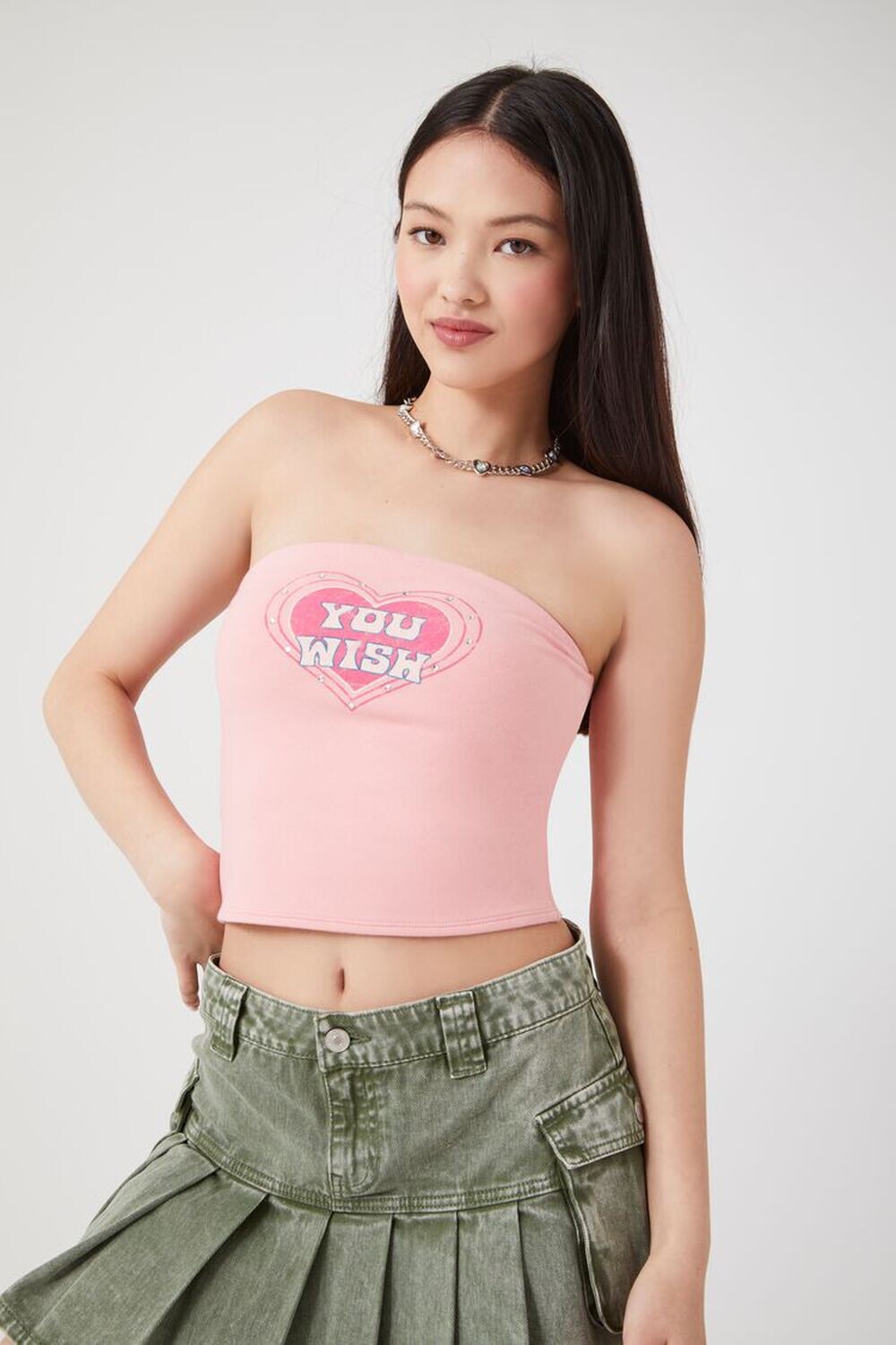 

Топ-труба со стразами You Wish Forever 21, розовый