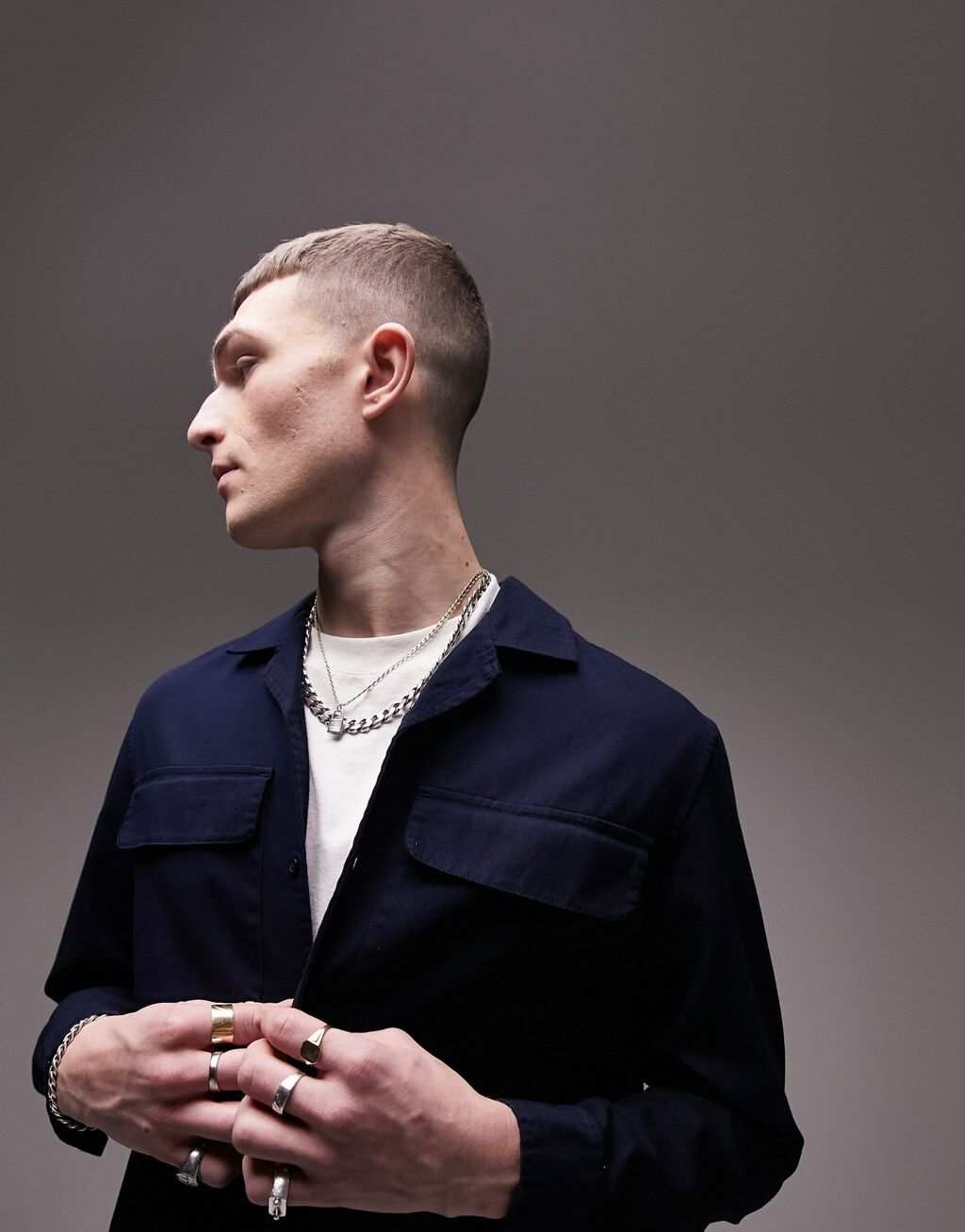 

Темно-синяя практичная рубашка с карманами Topman