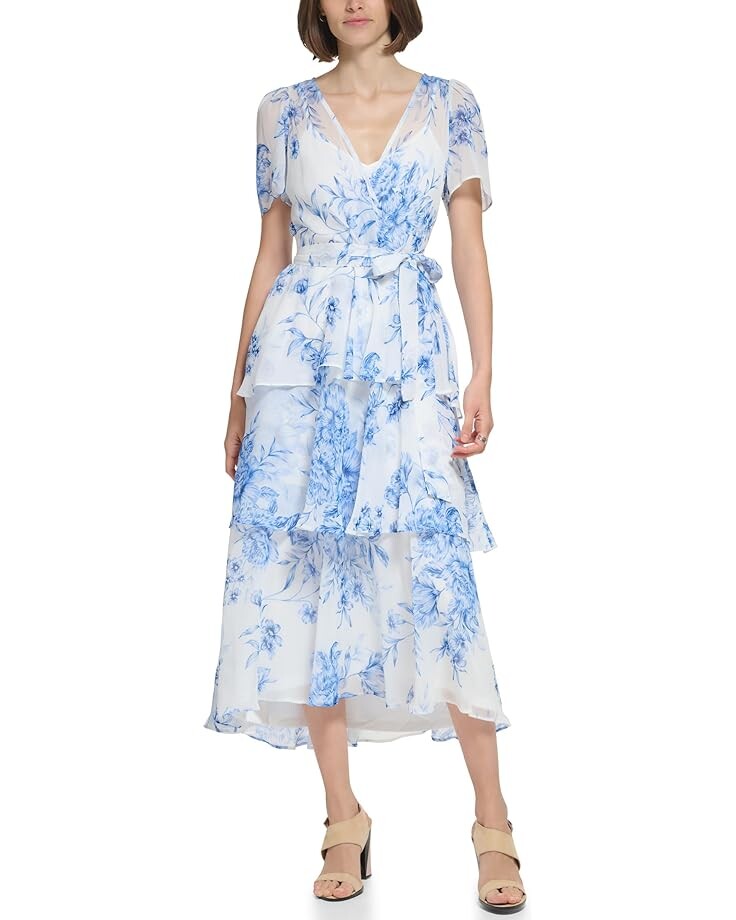 

Платье Calvin Klein Midi Chiffon with Pleated Skirt, цвет Chambray Multi