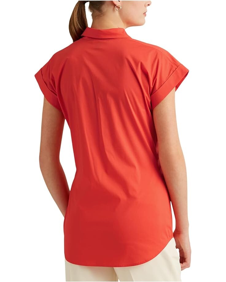 

Рубашка LAUREN Ralph Lauren Petite Shirred Stretch Cotton Shirt, цвет Hyannis Port Orange
